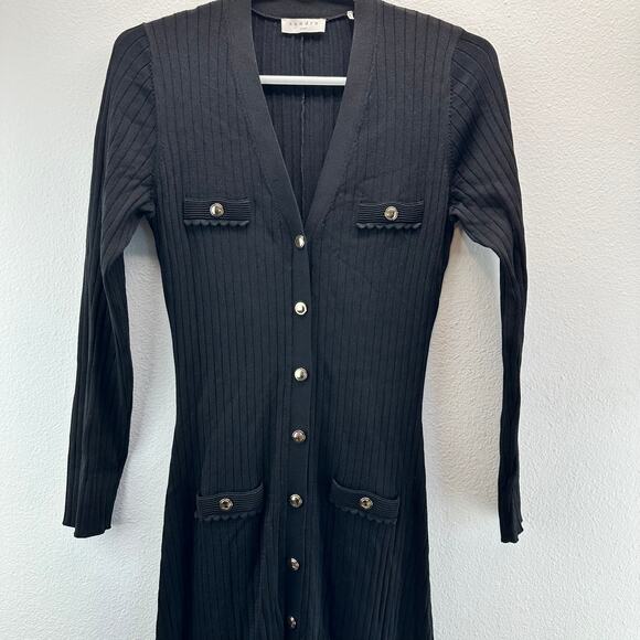 Sandro Jannell Long Button-Up Cardigan Dress Black Knit Long Sleeve 38 8 - Picture 7 of 13